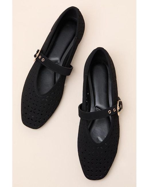 Lulus Black Nanette Eyelet Buckle Ballet Flats