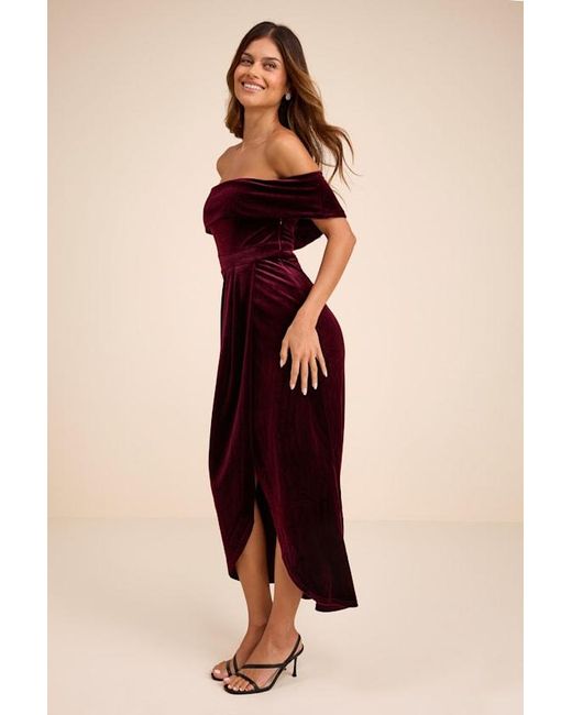 Lulus Red I'M Enchanted Velvet Off-The-Shoulder Maxi Dress