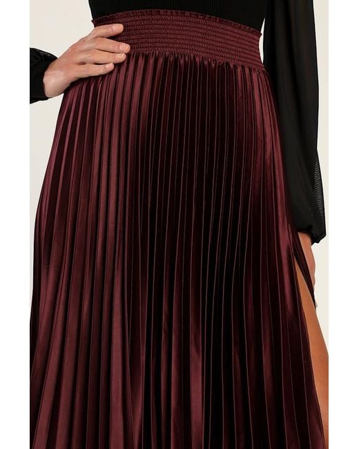 Lulus Purple Sophisticated Vision Plum Satin Pleated Midi Skirt
