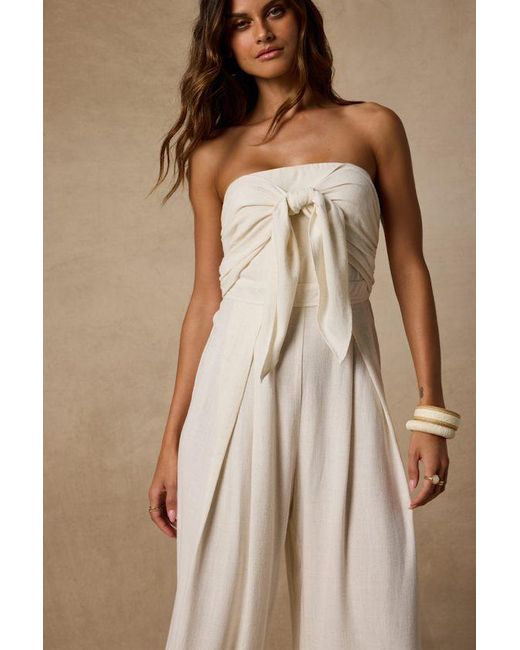 Lulus Brown Wylda Light Linen Tie-Front Jumpsuit