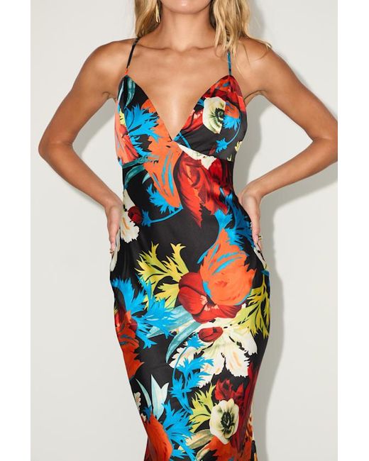 Lulus White Sahalia Floral Satin Backless Midi Dress