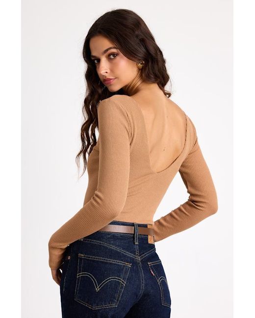 Lulus Blue Easygoing Chic Long Sleeve Bodysuit