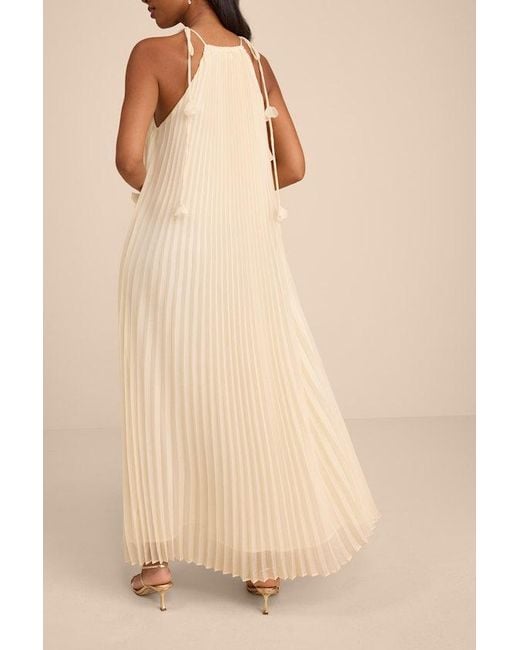 Lulus Natural Naylani Cream Pleated Tie-Strap Maxi Dress