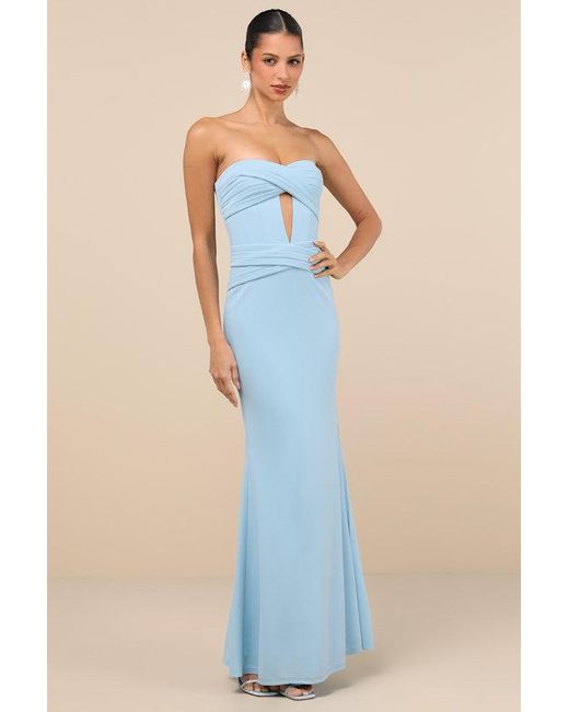 Lulus Blue Elegant Finesse Pleated Cutout Maxi Dress