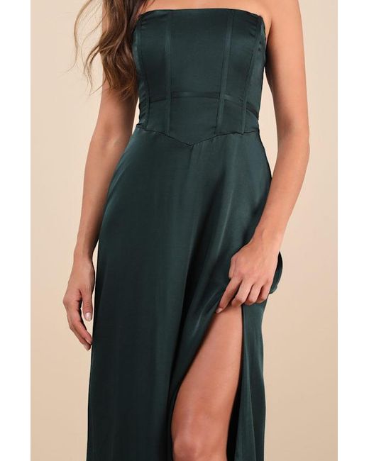 Lulus Black Extraordinary Presence Satin Strapless Maxi Dress