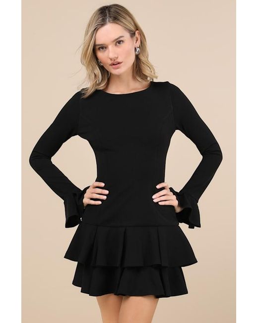 Lulus Black Immaculate Essence Tiered Drop Waist Mini Dress