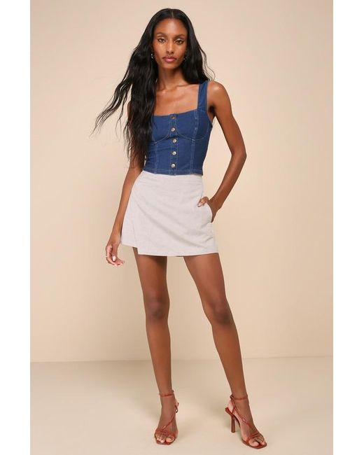 Lulus Blue Breeziest Beauty Linen High-Rise Skort