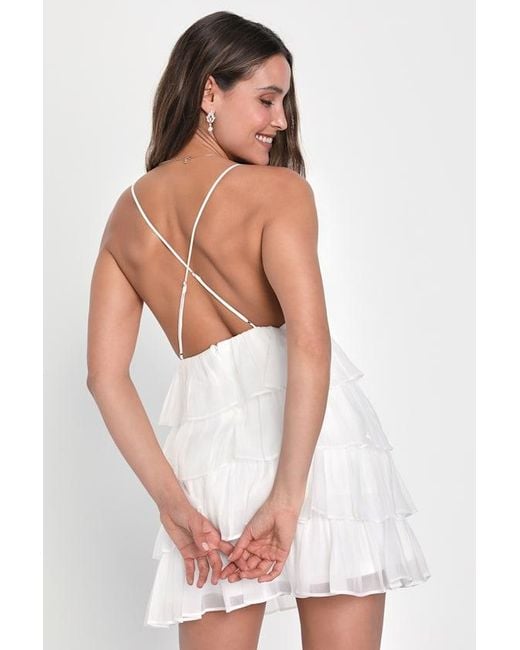 Lulus Green The Party's Tier Organza Tiered Backless Mini Dress