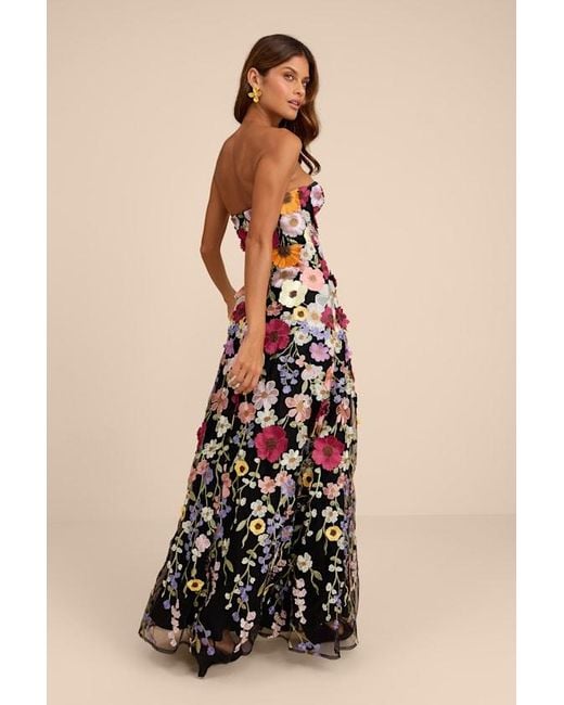 Lulus Black Rosario Multi 3D Floral Embroidered Maxi Dress