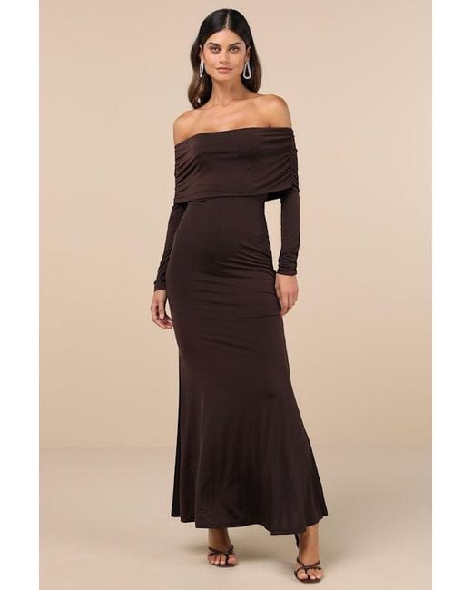Lulus Black Effortlessly Stunning Dark Off-The-Shoulder Maxi Dress
