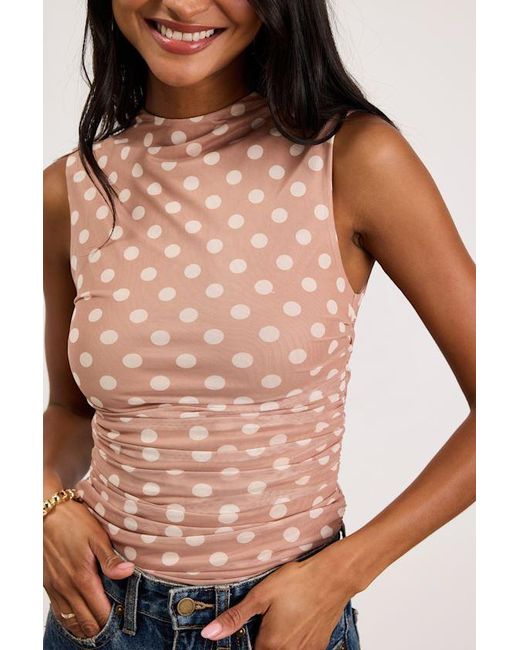AFRM LOS ANGELES Blue Kinsley Polka Dot Mesh Mock Neck Tank Top