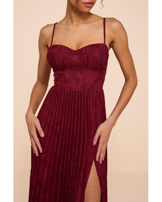 Lulus Red Dacie Floral Burnout Pleated Bustier Maxi Dress