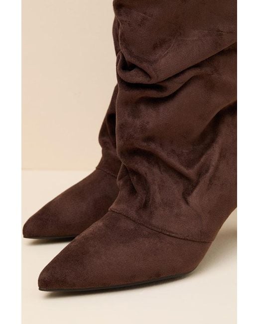 Lulus Brown Maggie Suede Pointed-Toe Ruched Knee-High Boots