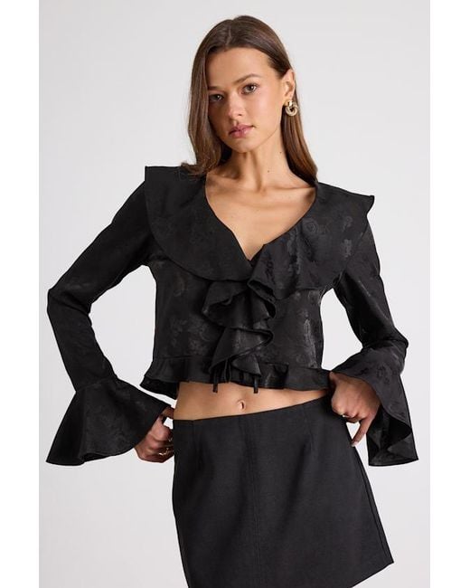 Lulus Black Esmina Jacquard Ruffled Tie-Front Top