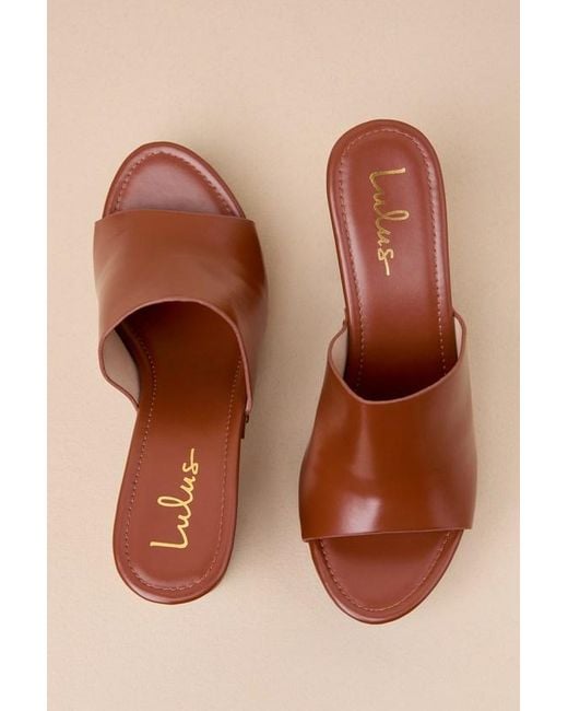 Lulus Brown Jaylani Cognac Platform Mule Sandals