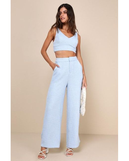 Lulus Blue Chic And Sophisticated Tweed Cropped Tank Top