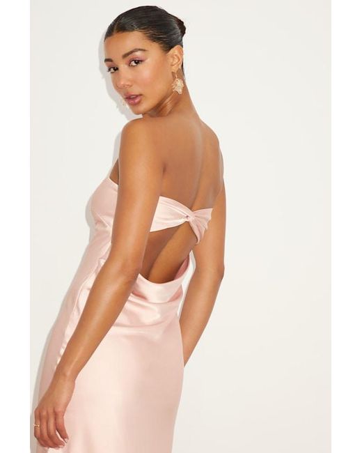 Lulus Natural Effortless Bliss Satin Strapless Cowl Back Midi Dress