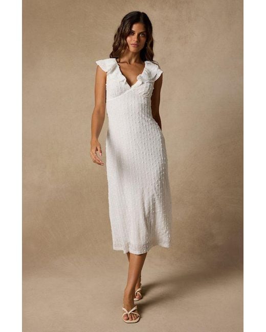 Lulus Natural Shayla Textured Ruffled Midi Dress