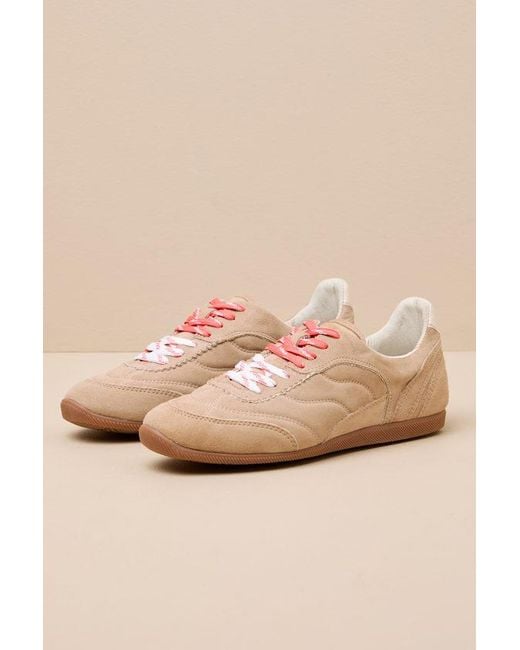 Dolce Vita Pink Laini Camel Suede Leather Lace-Up Sneakers