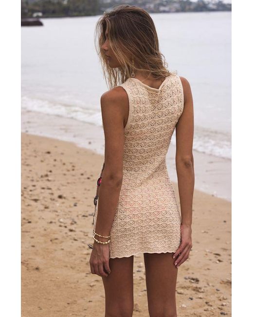 Lulus Natural Maleko Crochet O-Ring Mini Swim Cover-Up Dress
