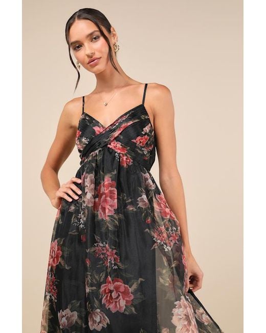 Lulus Natural Truly Extraordinary Floral Organza Pleated Maxi Dress