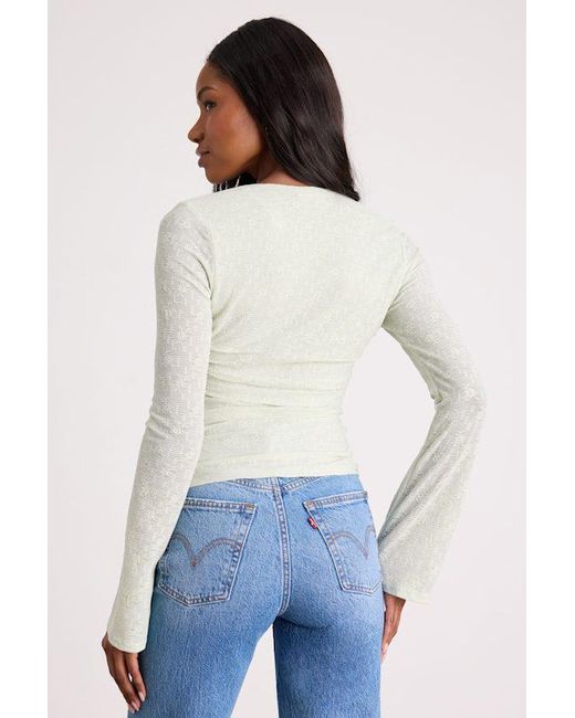 Lulus Blue Emada Light Mint Textured Twist-Front Long Sleeve Top