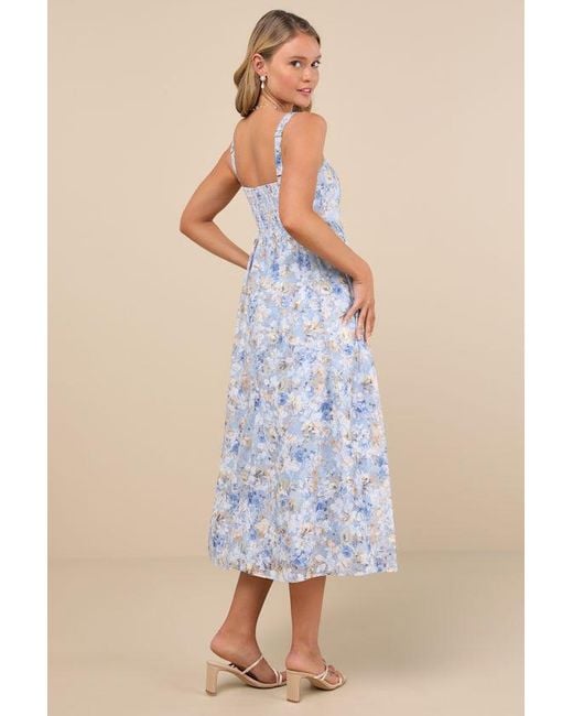 blue basque waist dress Get My Attention Basque Waist Mini Dress Floral Blue main image 0