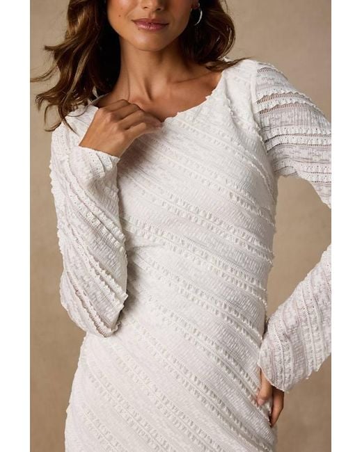 Lulus Pink Amy Cream Textured Long Sleeve Asymmetrical Mini Dress