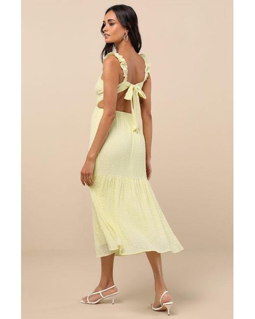 Lush Yellow Dreamiest Darling Smocked Tie-Back Tiered Midi Dress