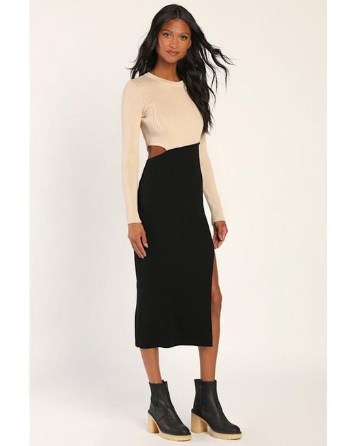 Lulus Brown Cutest Combo Color Block Cutout Sweater Dress