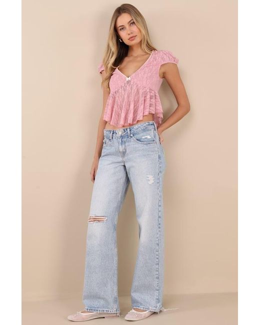 Lulus Pink Eliara Lace Cap Sleeve Babydoll Top