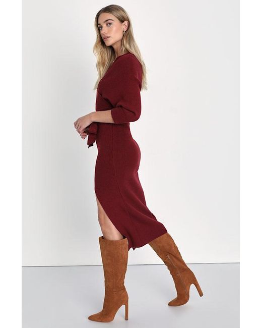 Lulus Red Fall Into Fashion Dolman Sleeve Sweater Midi Dress