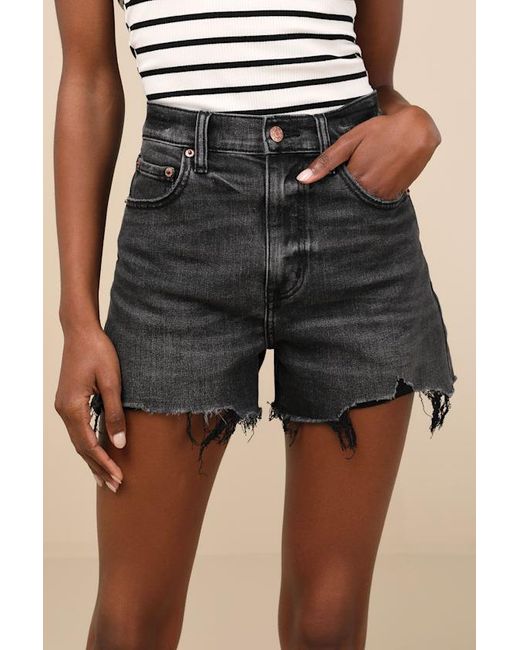 Daze Denim Black The Knockout Washed Raw Hem Denim Shorts