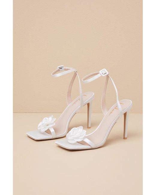 Lulus Natural Aerianna Satin Rosette Ankle Strap Sandals