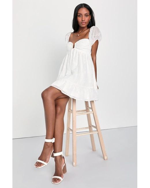 Lulus White Cutest Icon Embroidered Off-The-Shoulder Mini Dress