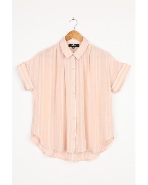 Lulus Natural Everlee Striped Button-Up Top