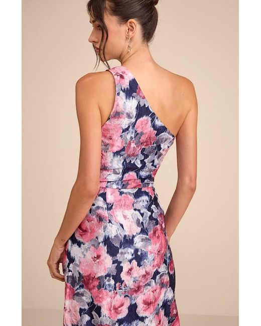 Lulus Pink Jemmilah Floral Textured One-Shoulder Midi Dress