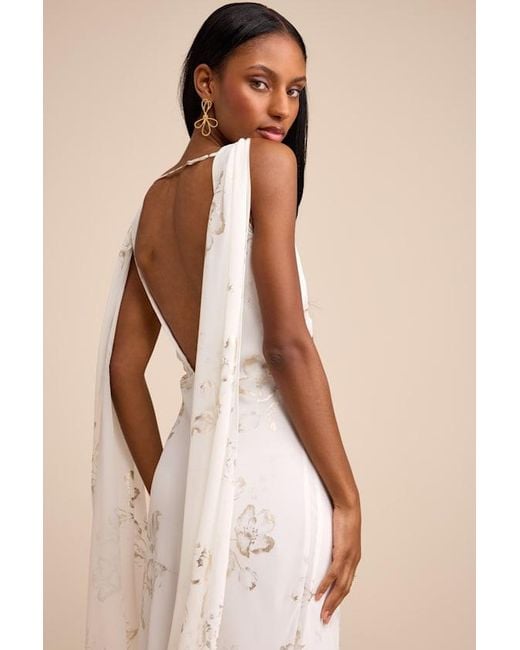 Lulus Natural Sidonia And Floral Cowl Sash Maxi Dress