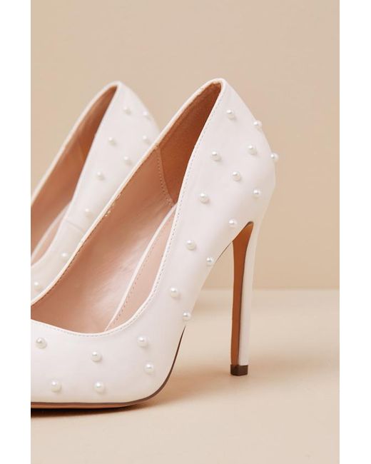 Lulus White Petitee Pearl Pointed-Toe Pumps