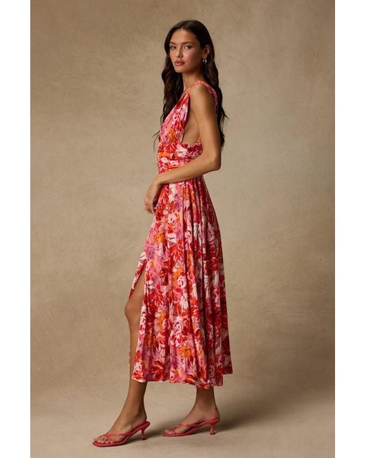 Lulus Red Jaden Multi Abstract Sleeveless Midi Dress
