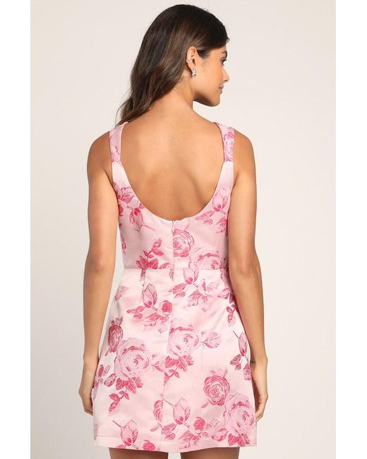 Lulus Pink Brighter Side Floral Satin Jacquard Mini Dress