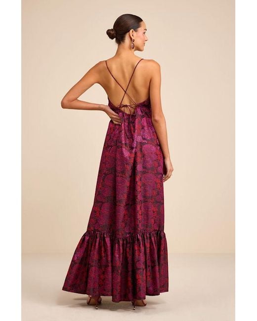 Lulus Jasiel Jacquard Lace-Up Tiered Maxi Dress