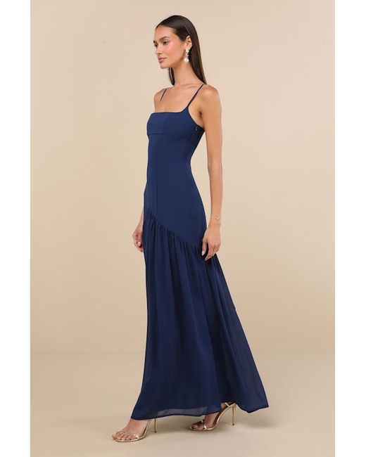 Lulus Blue Auria Chiffon Drop Waist Maxi Dress