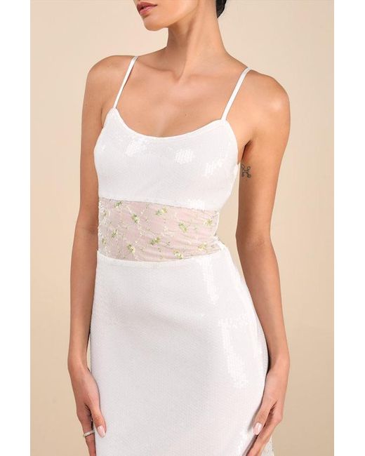 Lulus Brown Malone Sheer Sequin Embroidered Maxi Dress
