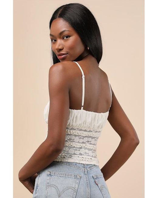 Lulus White Malvina Cream Mesh Sheer Lace Cami Top