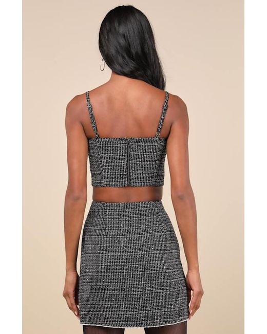 Lulus Natural Charismatically Cute Tweed Rhinestone High-Rise Mini Skirt