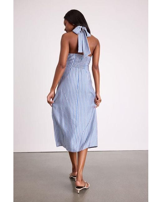 blue and white or gold and white dress Blue Porcelain Print Maxi Dress | Women's Backless Halter V-Neck | Flowy  Bohemian Summer Resort Gown