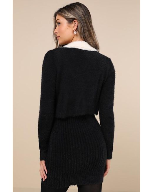 Lulus Black Splendid Duo Eyelash Knit Two-Piece Dress & Cardigan Set