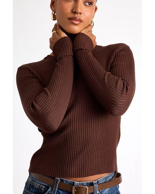 Lulus Basics Brown Karlee Ribbed Knit Long Sleeve Sweater Top