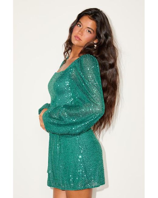 Lulus Green Festive Mood Emerald Sequin Long Sleeve Mini Dress